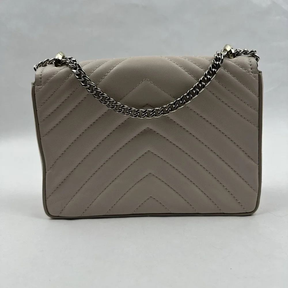 Kate Spade Natalia Flap Shoulder Bag Taupe Quilted Leather PXRU9411